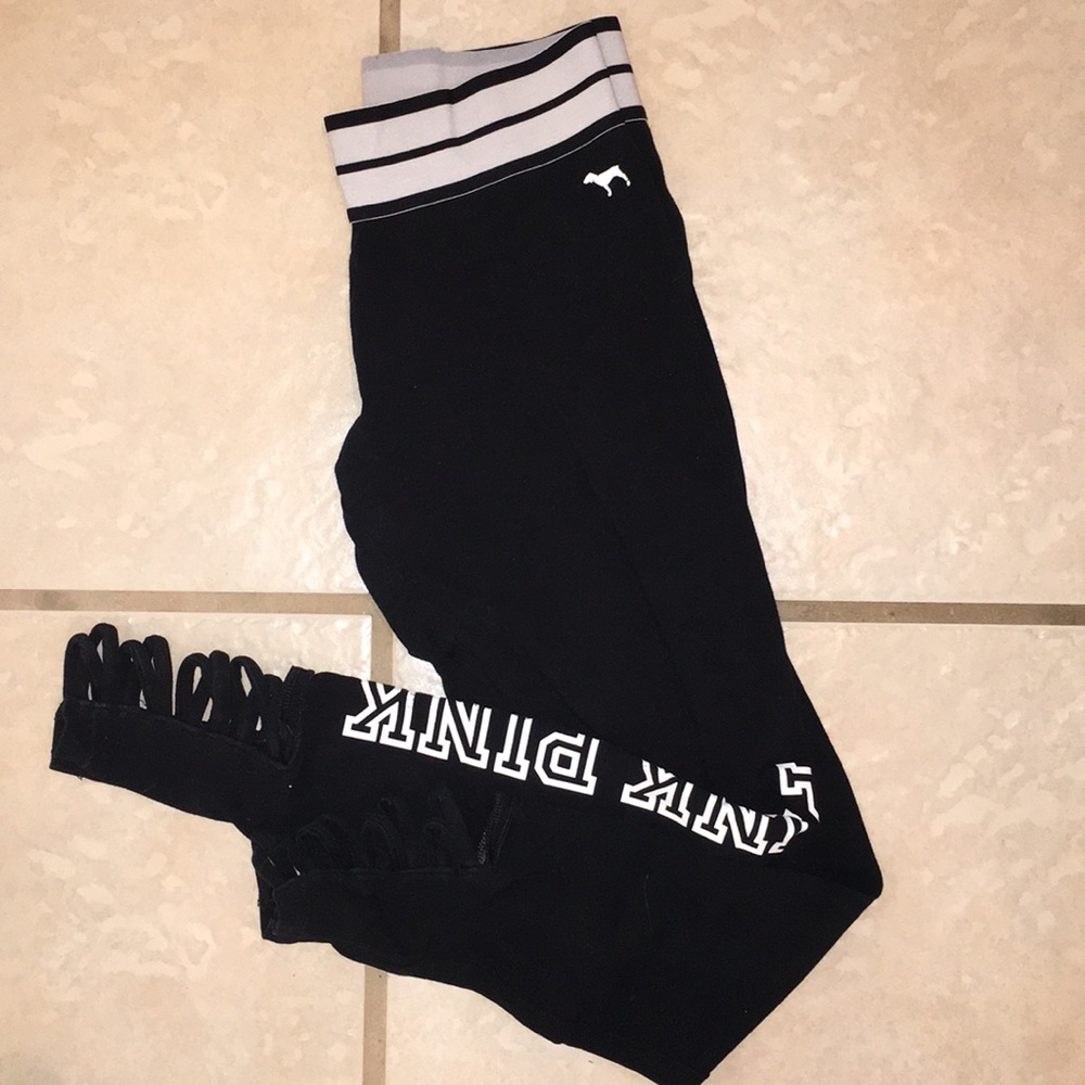 black leggings from pink Victoria Secret